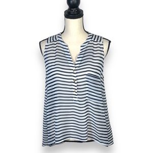 Gianni Bini Black White Sheer Striped Sleeveless 1/2 Button Down Top Size XS